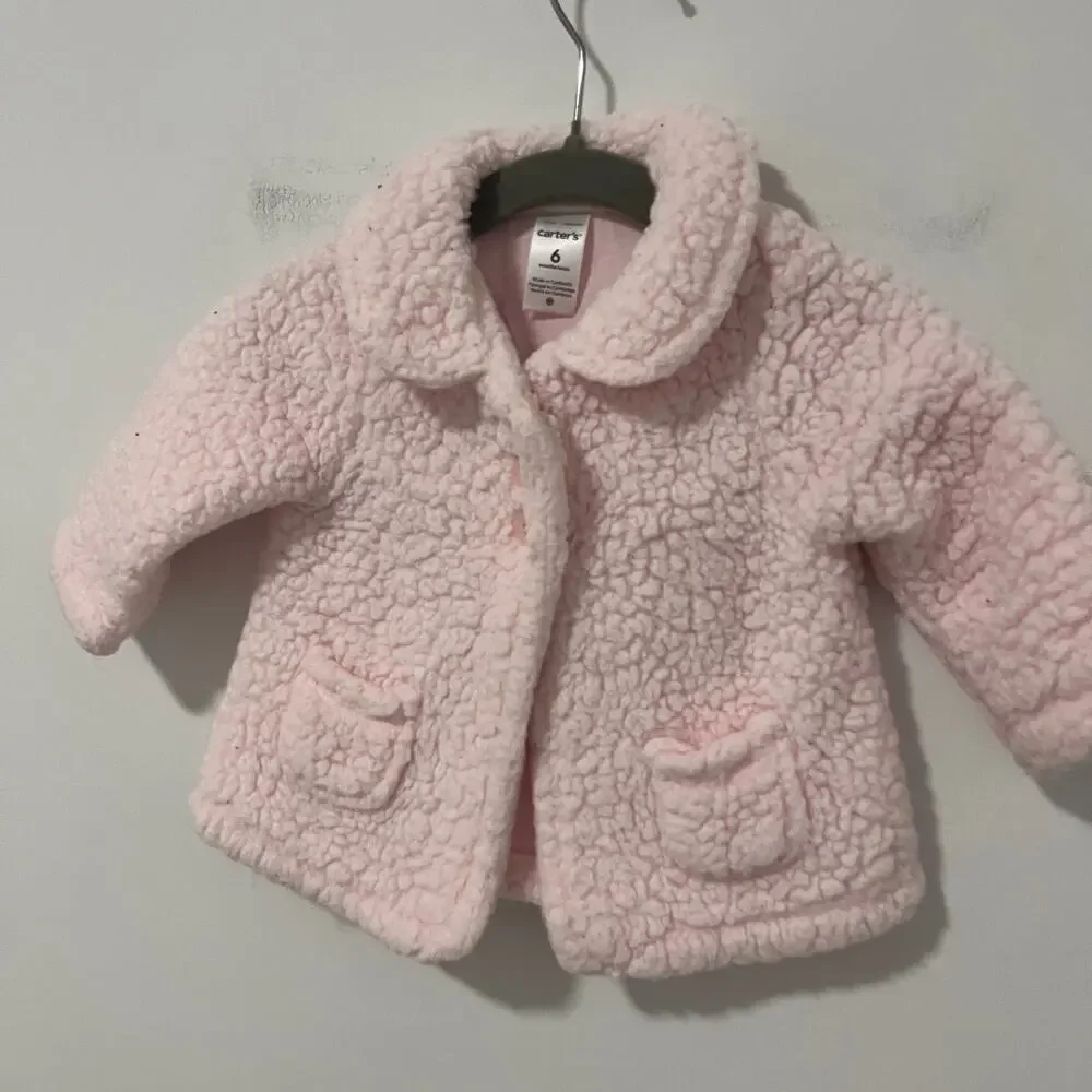 Carter's Baby Girl Pink Sherpa Sweater Jacket Size 6 Months